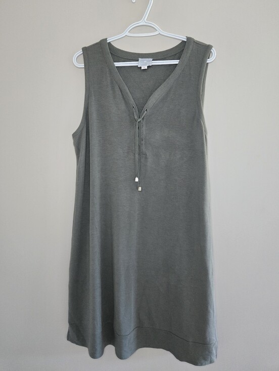 sundays Dresses & Skirts - Sunday Olive Green Sleeveless Midi Dress With Front Lace Up Details - NEW